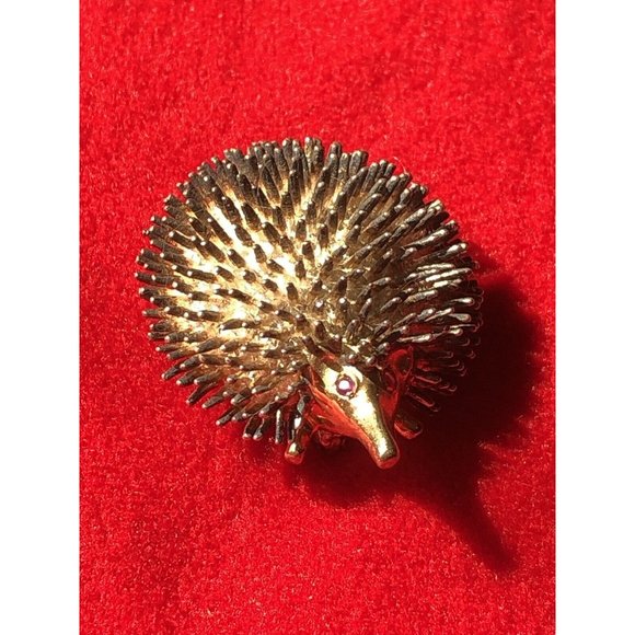 Vintage Hedgehog Brooch Pin Sterling Silver Faux Gold 1" x 1" Marked - Picture 3 of 11